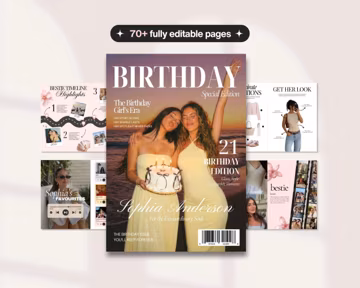 Birthday Magazine Template, Personalized Gift for Best Friend and her, Editable Keepsake for Bestie and Sister, Custom Canva Templates