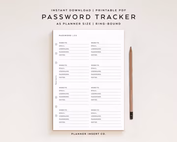 A5 PLANNER SIZE // Password Tracker Planner Insert Printable / Password Keeper / Password Organizer / Password Log / Password List / Minimal