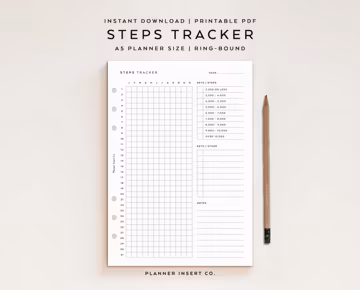 A5 PLANNER SIZE // Steps Tracker Planner Insert Printable, Walking Tracker Log, Daily Exercise Journal, Health & Fitness Planner, Minimal A5