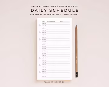 PERSONAL SIZE // Daily Schedule Planner Insert Printable / Undated Day Planner / Personal Planner Insert / Daily Plan Agenda / Minimal