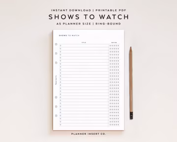 A5 PLANNER SIZE // TV Shows To Watch List Printable Planner Insert, Series Shows Tracker, Shows List, Series Planner, Shows Journal, Minimal