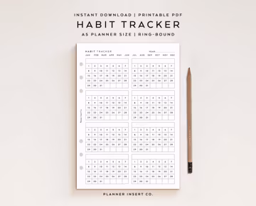 A5 PLANNER SIZE // Monthly Habits Tracker Printable Planner Insert / 30 Day Challenge / Goals & Habits Tracker / Routine Tracker Checklist