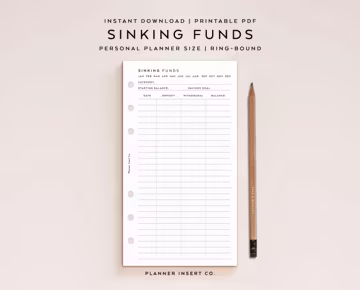 PERSONAL SIZE // Sinking Funds Planner Insert Printable / Savings Budget Spending Expenses Finance Planner / Personal Planner Insert Minimal