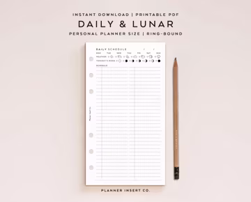 PERSONAL SIZE // Daily Schedule Planner Insert Printable / Undated Day Schedule Planner Organizer / Weather / Lunar / Moon Phases / Minimal