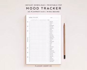 A5 PLANNER SIZE // Mood Tracker Printable Planner Insert, Year In Pixels, Mood Swings, Mood Chart Log Journal, Mood Tracking, Wellness Log