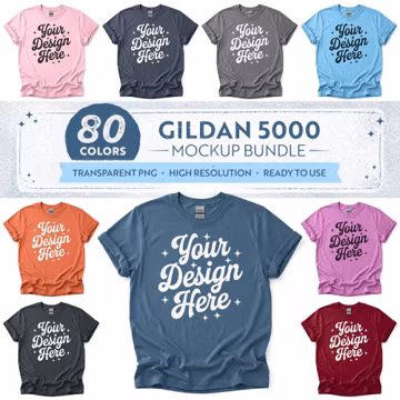80 Colors: Gildan 5000 Front & Back Mockup Bundle Vol 1 | Flat Lay T-Shirt Mockups | With and Without Tag (Digital Download)