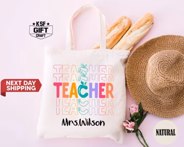 Custom Apple Teacher Name Tote Bag: Teacher Appreciation Gift