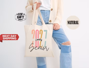 Custom Name Senior 2027 Tote Bag, Graduation Gift, Back To School Totes