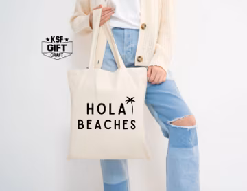 Hola Beaches Tote Bag: Funny Summer Beach Trip Bag