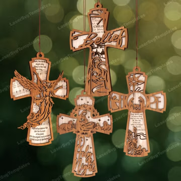 4 Cross Ornament SVG Laser Cut Multilayer Christian Religious Decor