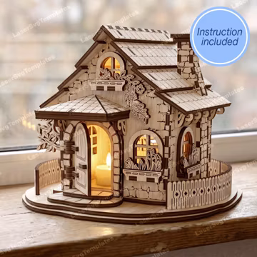 Floral House Candle Holder SVG Laser Cut 3D Fairy Cottage Lantern