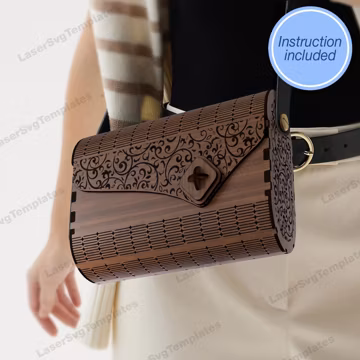 Wooden Crossbody Clutch SVG Laser Cut Living Hinge Purse Handbag