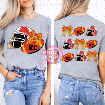 Kansas City Football PNG Instant Download Sublimation Digital Design Decal T-shirt Tumbler Red Gold Football DTF Bows Helmet Fan