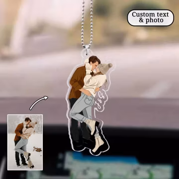Personalized Valentines Day Gift For Boyfriend: Custom Faceless Portrait Car Ornament, Anniversary Gifts For Him, Couples Photo Car Hanging