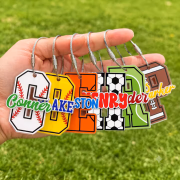 Custom Sports Letters Alphabet Name Tags for Boys, Softball Baseball Backpack Kids Name Tag, Soccer Football Keychain, Back To School Gifts