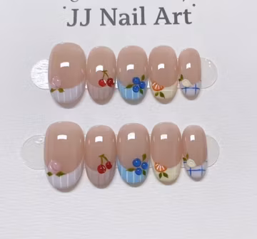 Hand-Painted Fruit French Press On Nails: Reusable Custom Shape Set