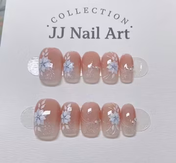Handmade White Petals Glitters Press On Nails: Reusable Set