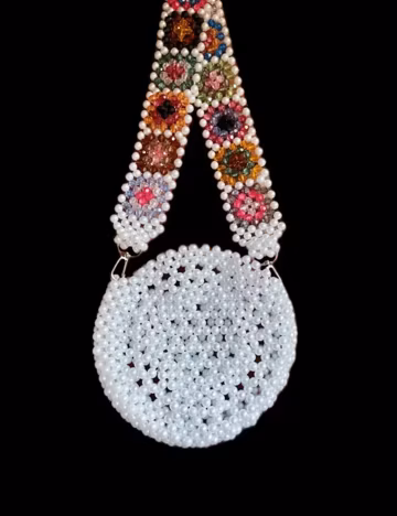 Handmade Pearl & Crystal Beaded Granny Square Bag
