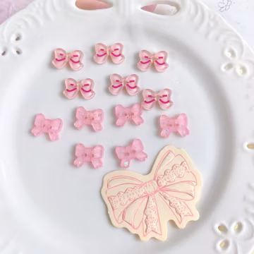 Pink Bow Sewing Buttons, Glitter 2 Hole Buttons for Craft Supplies