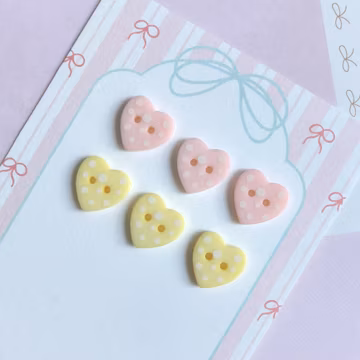Pastel Pink & Yellow Heart Polka Dot Buttons for Sewing and Crafts