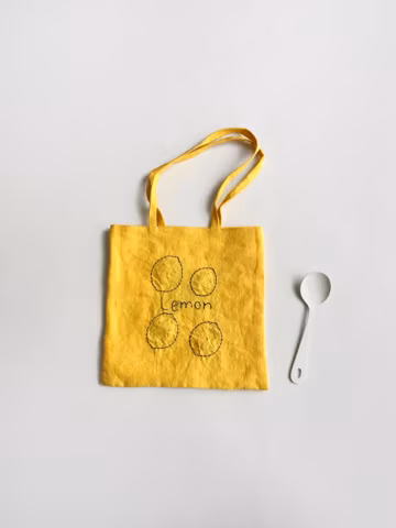 Handmade Lemon Embroidery Linen Small Bag - Made in Japan