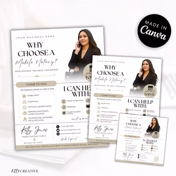 Mobile Notary Flyer Kit | Editable Notary Template Brochure | Business Instagram Post | Canva | Instant Download