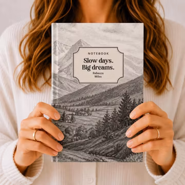 Notebook Hardcover Journal | Vintage Mountain Landscape I Custom Planner
