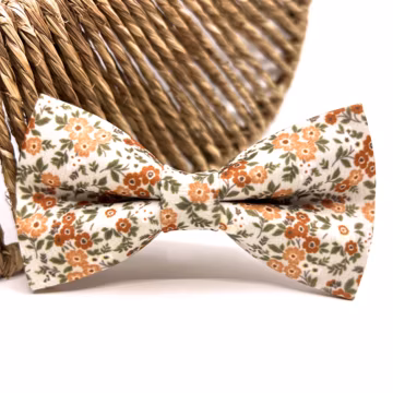Burnt Orange Floral Bow Tie on Ecru, Groom and Groomsmen Wedding Bow Tie, Matching Pocket Square, Necktie and Suspenders