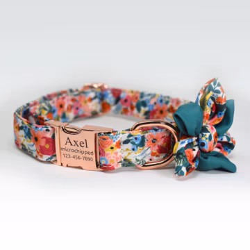 Personalized Dog Collar, Custom Engraved High Quality ID Dog Collar, Floral Dog Collar, gift for dog, Collar with flower, female dog Collar