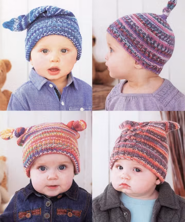 Knit Baby Kids Hats Knotted Pull-on T-Bag Cabled - 0-6, 6-12 months, 1-2, 2-3, 4-5, 6-7 years - Vintage Knitting Pattern - PDF file only