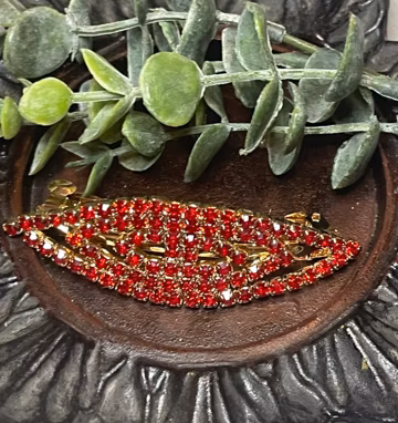 Ruby Red Rhinestone Barrette: Gold Tone Formal Hair AccessoryFormal bridal sweet 16 accessories Formal bridal prom sweet 16 gifts acce