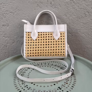 Mini Handbag Summer Sling Bag Rattan and Leather Handmade Bag for Vacation