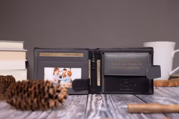 Father's Day Gift, Personalised Men's Wallet, Genuine Soft Black Leather Wallet, Personalized Engraved Gift for Dad, Him, Boyfriend, Husband