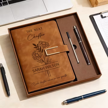The Next Chapter Journal, Custom Engraved Leather Notebook Set with Pen, University Graduation Gift, Class of 2026 Keepsake, High School
