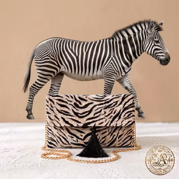 Ikat Velvet Clutch Bag with Tassel and Gold Chain,Yarn Bag,Bohemian Purse,Zebra Bag,Tiger Model