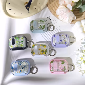 Pressed dried flower AirPods case with hidden phone holder for AirPods 4, AirPods Pro 2nd 3rd gen,custom name cover gift for her