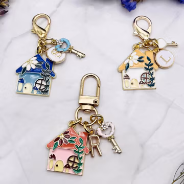 Custom House Keychain, Personalized Initial Keyring, Homeowner Gift