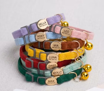 Cat Collar with Bell Breakaway Safety Buckle, Adjustable Personalised Corduroy Multi Color