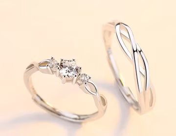 Entangled Love Couple Matching Silver Rings Sets, Promise Ring sets for bf gf with Adjustable Band, Anniversary Valentines Day Gifts bf gf