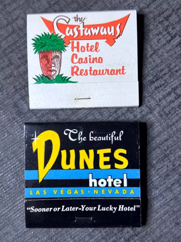 Vintage Las Vegas Matchbooks: The Dunes & Castaways Hotels, 1950s