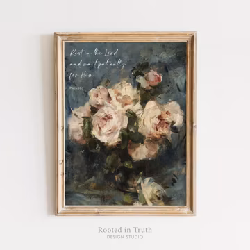 Rest in the Lord Scripture Wall Art, Bible Verse Printable, Christian Decor, Psalm, Poster, Floral Digital Download