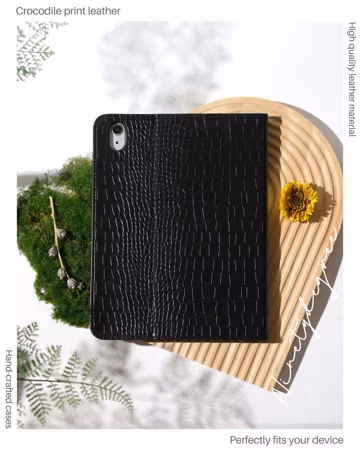 Black crocodile print leather iPad case, iPad Pro 2025/22/21, iPad Air 2026-24, iPad Air 5,4,3,2,1, iPad 2025/2022-19, iPad 2018/2017