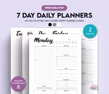 Undated Daily Planner Printable, Hourly Schedule, A4 A5 Letter Sizes (PDF)