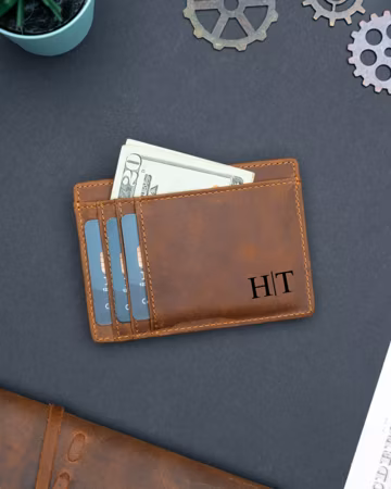 Personalized Slim Wallet, Fathers Day Gift, Minimalist Leather Card holder
