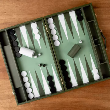 Green Leather Backgammon Set β Luxury Travel Board Game