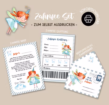 Zahnfee Set DIY Vorlage | Zahnfee Zertifikat | Zahnfee Geschenk | Zahnfee Brief | Zahnfee Druckvorlage | PDF Sofort Download