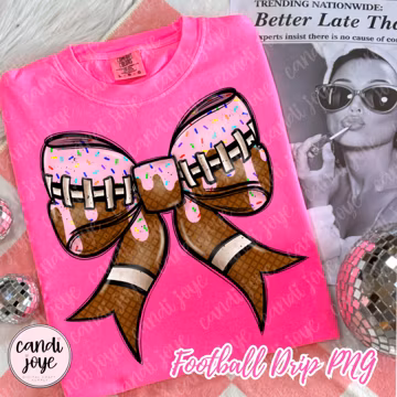 Football Drip PNG, Football Bow PNG, Pink Drip Coquette Bow Sublimation Design, Sprinkles Football Bow PNG Clipart, Commercial Use