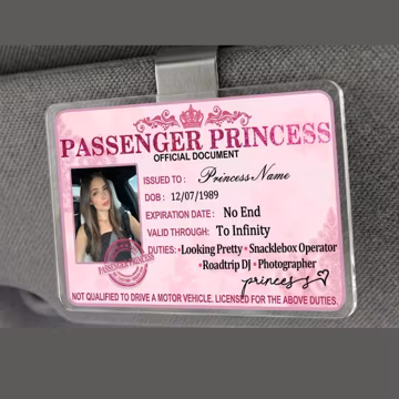 Custom Passenger Princess Card Visor Clip, Funny Car Accessory for Her, Personalized Passenger Princess License,Birthday Gift for Girlfriend