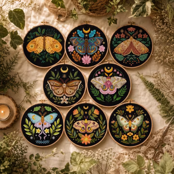 Floral Moth Cross Stitch Set, Gothic Moth Cross Stitch, Witchy Cross Stitch, Moth Folk Art Cross Stitch PDF Intant Download