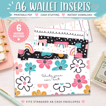 Doodles Bright Inserts - A6 PDF Printable Cash Stuffing, Budget Binder Wallets, Zipper Wallet Labels, Budgeting Extras, Cash Envelope System